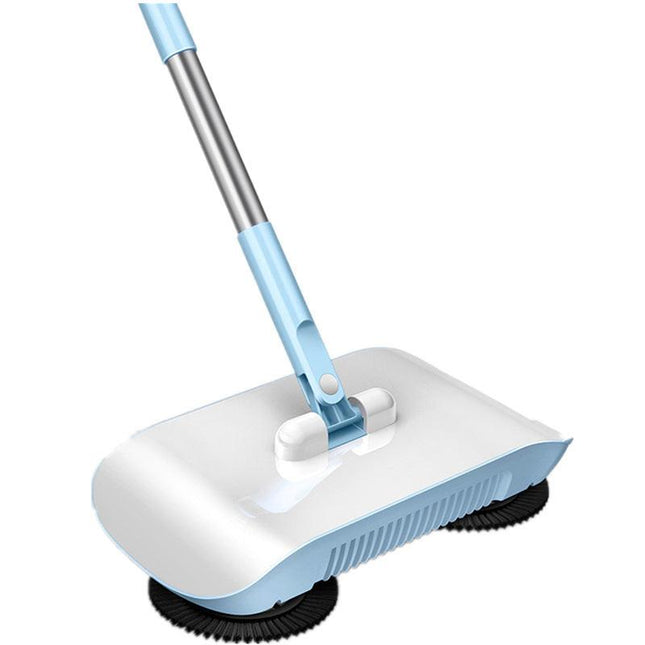 2-in-1 Manual Push Sweeper & Mop with Three Original Clothes - Handheld Floor Cleaner with Sealed Dustbin - Lightweight Cordless Design for Hardwood, Tile, and Marble Floors - Blue.