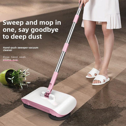 2-in-1 Manual Push Sweeper & Mop with Three Original Clothes - Handheld Floor Cleaner with Sealed Dustbin - Lightweight Cordless Design for Hardwood, Tile, and Marble Floors - Blue.