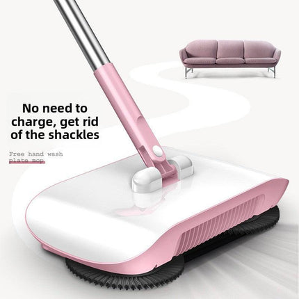 2-in-1 Manual Push Sweeper & Mop with Three Original Clothes - Handheld Floor Cleaner with Sealed Dustbin - Lightweight Cordless Design for Hardwood, Tile, and Marble Floors - Blue.
