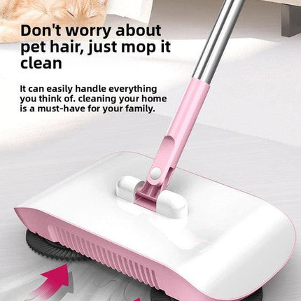 2-in-1 Manual Push Sweeper & Mop with Three Original Clothes - Handheld Floor Cleaner with Sealed Dustbin - Lightweight Cordless Design for Hardwood, Tile, and Marble Floors - Blue.