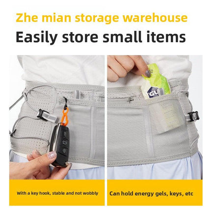 WRELS Trail Running Waist Belt - Lightweight Mesh Hydration Pack with Trekking Pole Holder - Anti-Bounce Phone Storage for Marathon & Hiking - Gray Size L (85-110cm).
