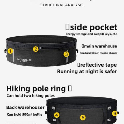 WRELS Trail Running Waist Belt - Lightweight Mesh Hydration Pack with Trekking Pole Holder - Anti-Bounce Phone Storage for Marathon & Hiking - Gray Size L (85-110cm).