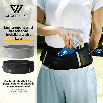 WRELS Trail Running Waist Belt - Lightweight Mesh Hydration Pack with Trekking Pole Holder - Anti-Bounce Phone Storage for Marathon & Hiking - Gray Size L (85-110cm).