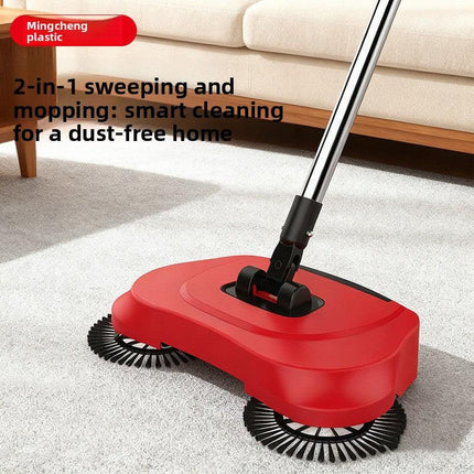 3-in-1 Hand Push Floor Sweeper - Manual Spinning Broom, Dustpan & Mop Combo - Silent Non-Electric Cleaning for Hardwood & Tiles - Lightweight Sky Blue.