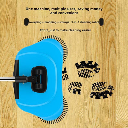 3-in-1 Hand Push Floor Sweeper - Manual Spinning Broom, Dustpan & Mop Combo - Silent Non-Electric Cleaning for Hardwood & Tiles - Lightweight Sky Blue.