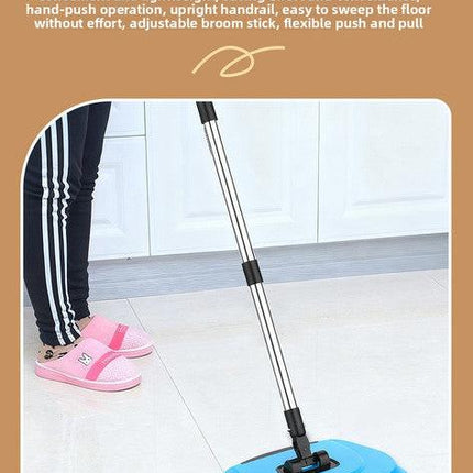 3-in-1 Hand Push Floor Sweeper - Manual Spinning Broom, Dustpan & Mop Combo - Silent Non-Electric Cleaning for Hardwood & Tiles - Lightweight Sky Blue.
