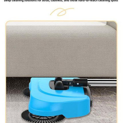 3-in-1 Hand Push Floor Sweeper - Manual Spinning Broom, Dustpan & Mop Combo - Silent Non-Electric Cleaning for Hardwood & Tiles - Vitality Red.
