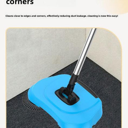 3-in-1 Hand Push Floor Sweeper - Manual Spinning Broom, Dustpan & Mop Combo - Silent Non-Electric Cleaning for Hardwood & Tiles - Vitality Red.
