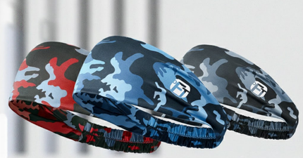 3 PCS Cooling Sports Headband Camouflage Print Ice Silk Sweat Band for Running Gym & Yoga Non Slip Stretchy Camo Red Blue & Grey.