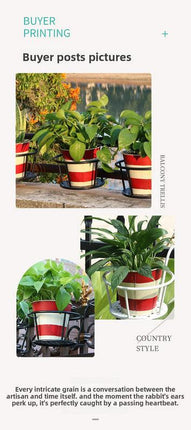 Hanging Flower Pot Holder Metal Balcony Railing Planter Basket Round Iron Rack with Mesh Bottom Fits up to 6cm Rail for Fence & Patio White.