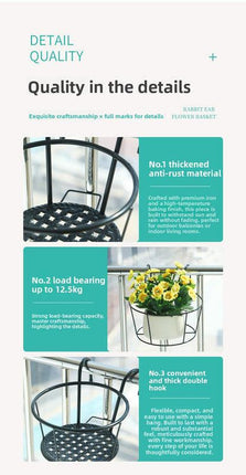 Hanging Flower Pot Holder Metal Balcony Railing Planter Basket Round Iron Rack with Mesh Bottom Fits up to 6cm Rail for Fence & Patio White.