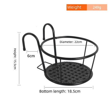 Hanging Flower Pot Holder Metal Balcony Railing Planter Basket Round Iron Rack with Mesh Bottom Fits up to 6cm Rail for Fence & Patio Black.