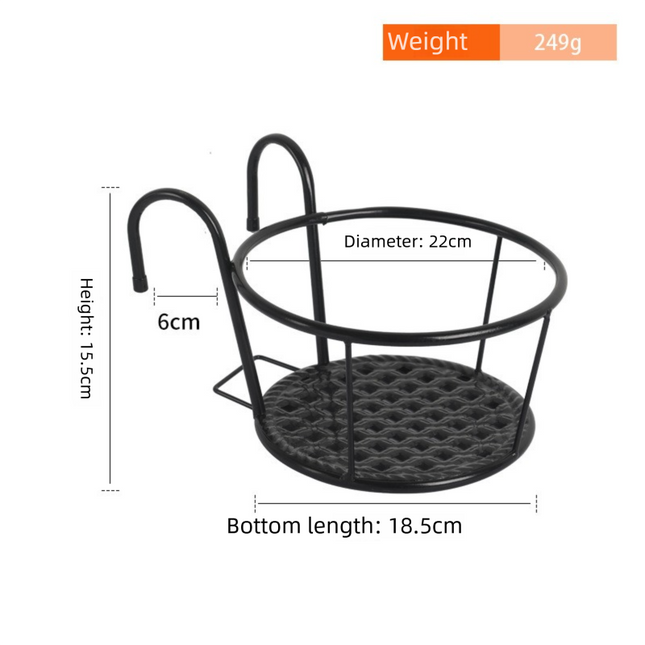 Hanging Flower Pot Holder Metal Balcony Railing Planter Basket Round Iron Rack with Mesh Bottom Fits up to 6cm Rail for Fence & Patio Black.