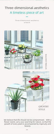 Hanging Flower Pot Holder Metal Balcony Railing Planter Basket Round Iron Rack with Mesh Bottom Fits up to 6cm Rail for Fence & Patio Black.