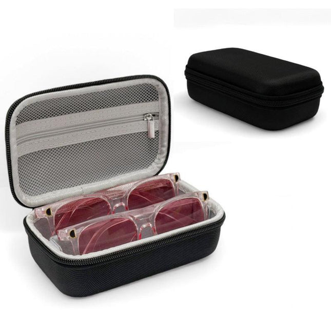 Portable Sunglasses Organiser Case Hard Shell EVA Storage Box for 2 Pairs of Glasses Travel Holder with Mesh Pocket Black.
