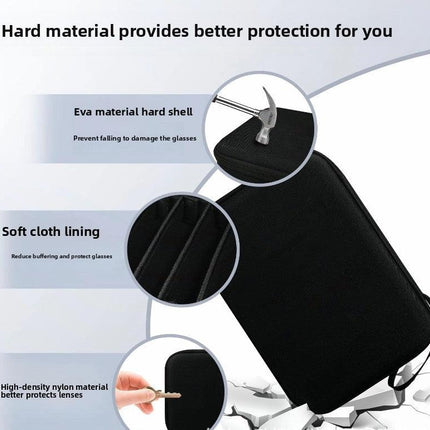 Portable 4-Slot Sunglasses Organiser Case Hard Shell EVA Storage Box Travel Holder with Mesh Pocket 22cm Black.