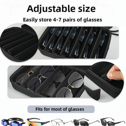 Portable 4-Slot Sunglasses Organiser Case Hard Shell EVA Storage Box Travel Holder with Mesh Pocket 22cm Black.