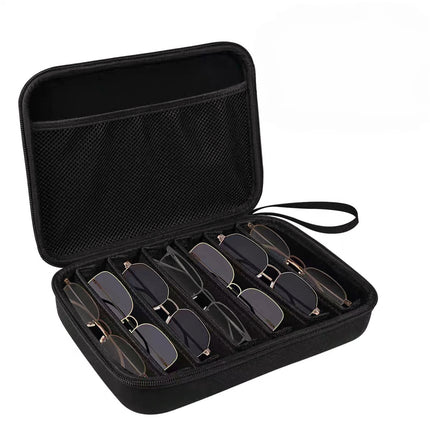 Portable 7-Slot Sunglasses Organiser Case Hard Shell EVA Storage Box Large Capacity Display Holder for Travel Black.