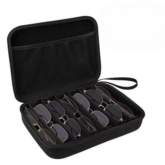 Portable 7-Slot Sunglasses Organiser Case Hard Shell EVA Storage Box Large Capacity Display Holder for Travel Black.