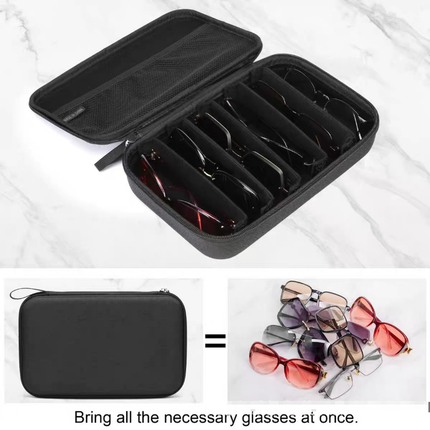 Portable 7-Slot Sunglasses Organiser Case Hard Shell EVA Storage Box Large Capacity Display Holder for Travel Black.