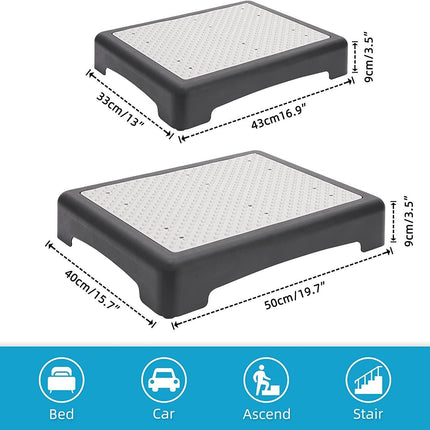 Portable Outdoor Half Step Stool Non-Slip Mobility Aid Large Platform 50x40cm for Elderly Home Car & Bath Use Black Base with White Top Mat.