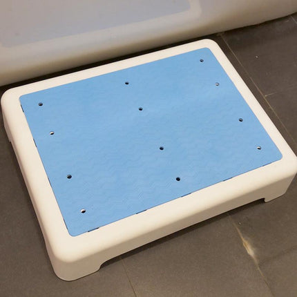 Portable Outdoor Half Step Stool Non-Slip Mobility Aid Compact Platform 43x33cm for Bath Home & Car Use White Base with Blue Top Mat.