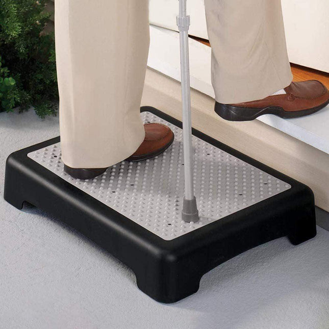 Portable Outdoor Half Step Stool Non-Slip Mobility Aid Compact Platform 43x33cm for Bath Home & Car Use White Base with Blue Top Mat.