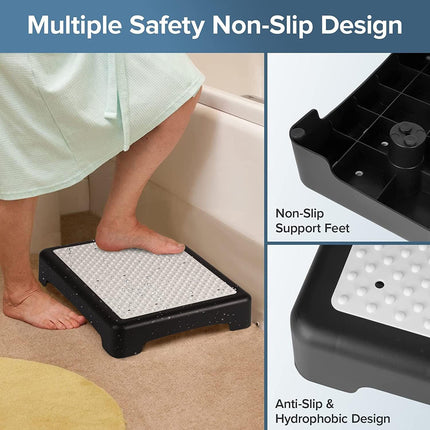 Portable Outdoor Half Step Stool Mobility Aid with Absorbent Non-Slip Grey Mat Compact 43x33cm White Base for Bath & Car.
