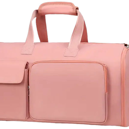 Convertible Travel Garment Bag Large Duffel Suit Carrier with Shoe Compartment & Hidden Backpack Straps Waterproof  Light Pink.