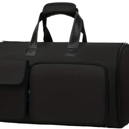 Convertible Travel Garment Bag Large Duffel Suit Carrier with Shoe Compartment & Hidden Backpack Straps Waterproof  Black.