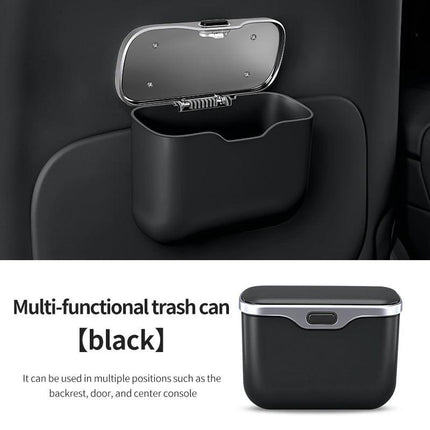 Car Trash Can Hanging Rubbish Bin with Lid Waterproof Leather Vehicle Organiser Storage Box for Door Seat Back Console Black.