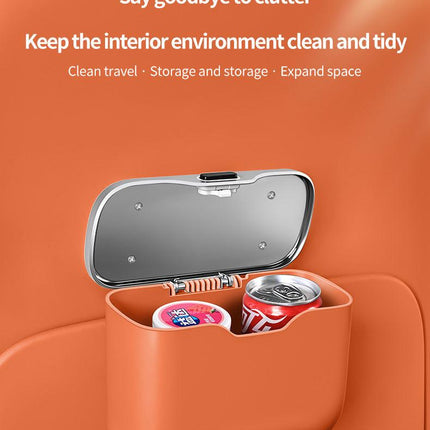 Car Trash Can Hanging Rubbish Bin with Lid Waterproof Leather Vehicle Organiser Storage Box for Door Seat Back Console Black.