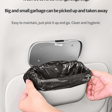Car Trash Can Hanging Rubbish Bin with Lid Waterproof Leather Vehicle Organiser Storage Box for Door Seat Back Console Black.