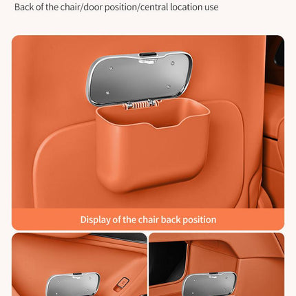 Car Trash Can Hanging Rubbish Bin with Lid Waterproof Leather Vehicle Organiser Storage Box for Door Seat Back Console Orange.