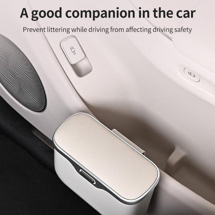 Car Trash Can Hanging Rubbish Bin with Lid Waterproof Leather Vehicle Organiser Storage Box for Door Seat Back Console Brown.