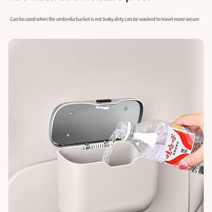 Car Trash Can Hanging Rubbish Bin with Lid Waterproof Leather Vehicle Organiser Storage Box for Door Seat Back Console Brown.