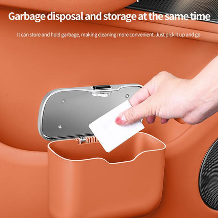 Car Trash Can Hanging Rubbish Bin with Lid Waterproof Leather Vehicle Organiser Storage Box for Door Seat Back Console Brown.