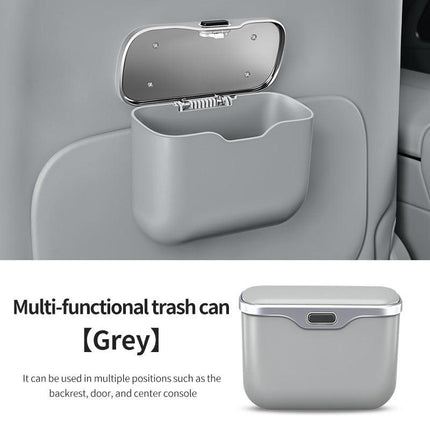 Car Trash Can Hanging Rubbish Bin with Lid Waterproof Leather Vehicle Organiser Storage Box for Door Seat Back Console Grey.