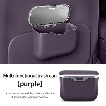 Car Trash Can Hanging Rubbish Bin with Lid Waterproof Leather Vehicle Organiser Storage Box for Door Seat Back Console Purple.