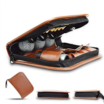 Premium PU Leather Golf Accessory Pouch Portable Zippered Organiser Bag for Tees Balls Scorecard & Tools Waterproof Travel Case Dark Brown.