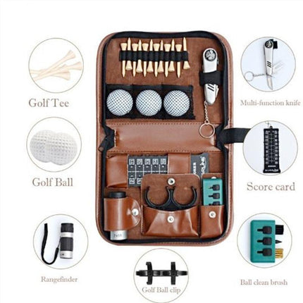 Premium PU Leather Golf Accessory Pouch Portable Zippered Organiser Bag for Tees Balls Scorecard & Tools Waterproof Travel Case Dark Brown.