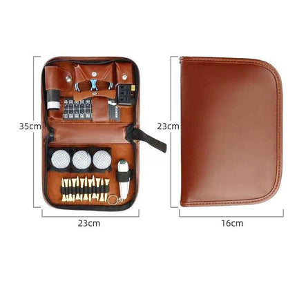 Premium PU Leather Golf Accessory Pouch Portable Zippered Organiser Bag for Tees Balls Scorecard & Tools Waterproof Travel Case Dark Brown.
