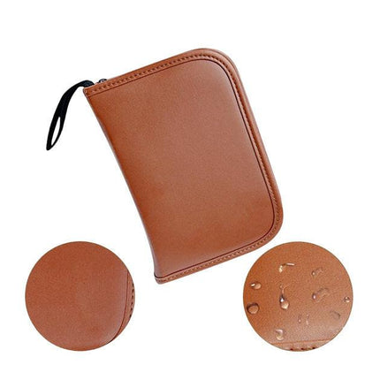 Premium PU Leather Golf Accessory Pouch Portable Zippered Organiser Bag for Tees Balls Scorecard & Tools Waterproof Travel Case Dark Brown.