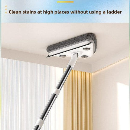 Adjustable Triangle Cleaning Mop 119cm Long Handle Window Squeegee Wall Washer Rotatable Head for Ceilings High Corners Wet Dry Use with 2 Microfibre Pads.