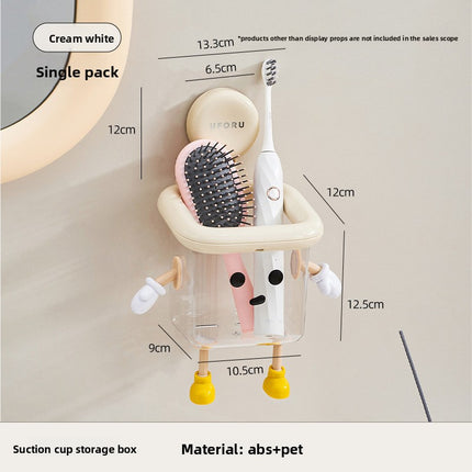 Cute Suction Cup Bathroom Organizer Wall Mounted Toothbrush Holder No Drill Storage Caddy with Drainage Holes for Electric Toothbrush Razor Toothpaste Cream White.