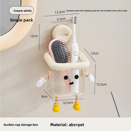Cute Suction Cup Bathroom Organizer Wall Mounted Toothbrush Holder No Drill Storage Caddy with Drainage Holes for Electric Toothbrush Razor Toothpaste Cream White.