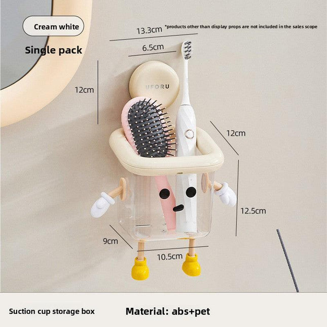 Cute Suction Cup Bathroom Organizer Wall Mounted Toothbrush Holder No Drill Storage Caddy with Drainage Holes for Electric Toothbrush Razor Toothpaste Cream White.