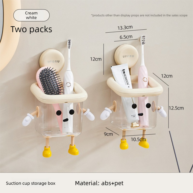 2 PCS Cute Suction Cup Bathroom Organizer Wall Mounted Toothbrush Holder No Drill Storage Caddy with Drainage Holes for Electric Toothbrush Razor Cream White.