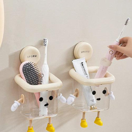 2 PCS Cute Suction Cup Bathroom Organizer Wall Mounted Toothbrush Holder No Drill Storage Caddy with Drainage Holes for Electric Toothbrush Razor Cream White.