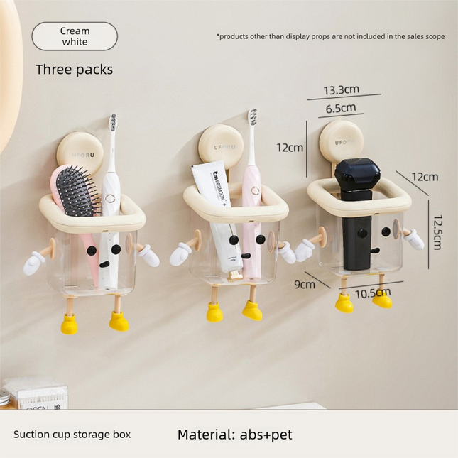 3 PCS Cute Suction Cup Bathroom Organizer Wall Mounted Toothbrush Holder No Drill Storage Caddy with Drainage Holes for Electric Toothbrush Razor Cream White.